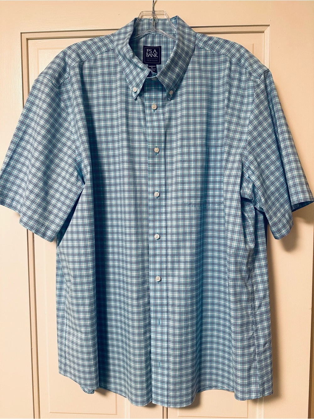 Jos. A. Bank Light Blue Plaid Short-Sleeve Button-Down Shirt
